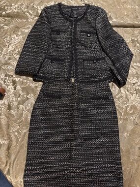 Focus 2000 Black and Gray Tweed Jacket and Skirt Set